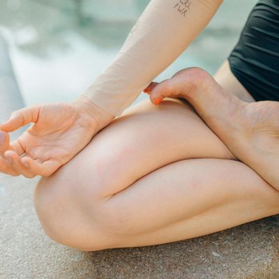 Close-up on feet positioned for a balance exercise.